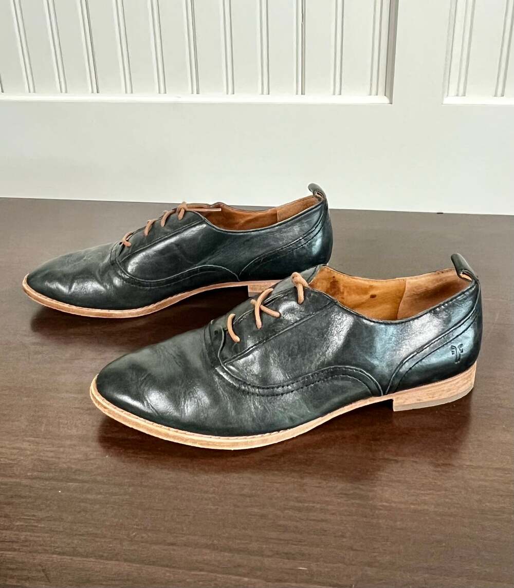 Frye Leather Oxford Derby Shoes Black Lace Up Tomboy Preppy 7.5